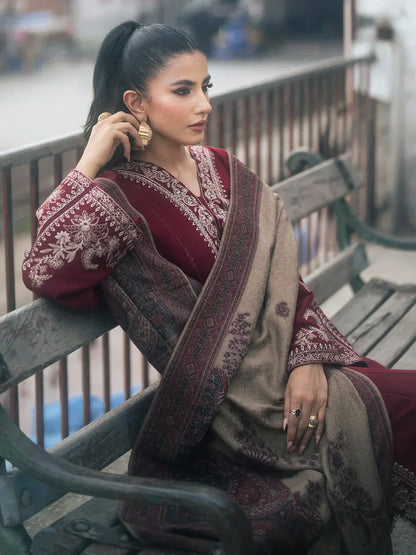 3pc unstitched dhanak dress with printed wool shawl 2663