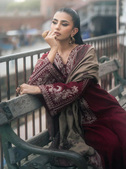 3pc unstitched dhanak dress with printed wool shawl 2663