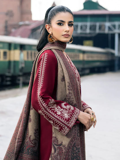 3pc unstitched dhanak dress with printed wool shawl 2663