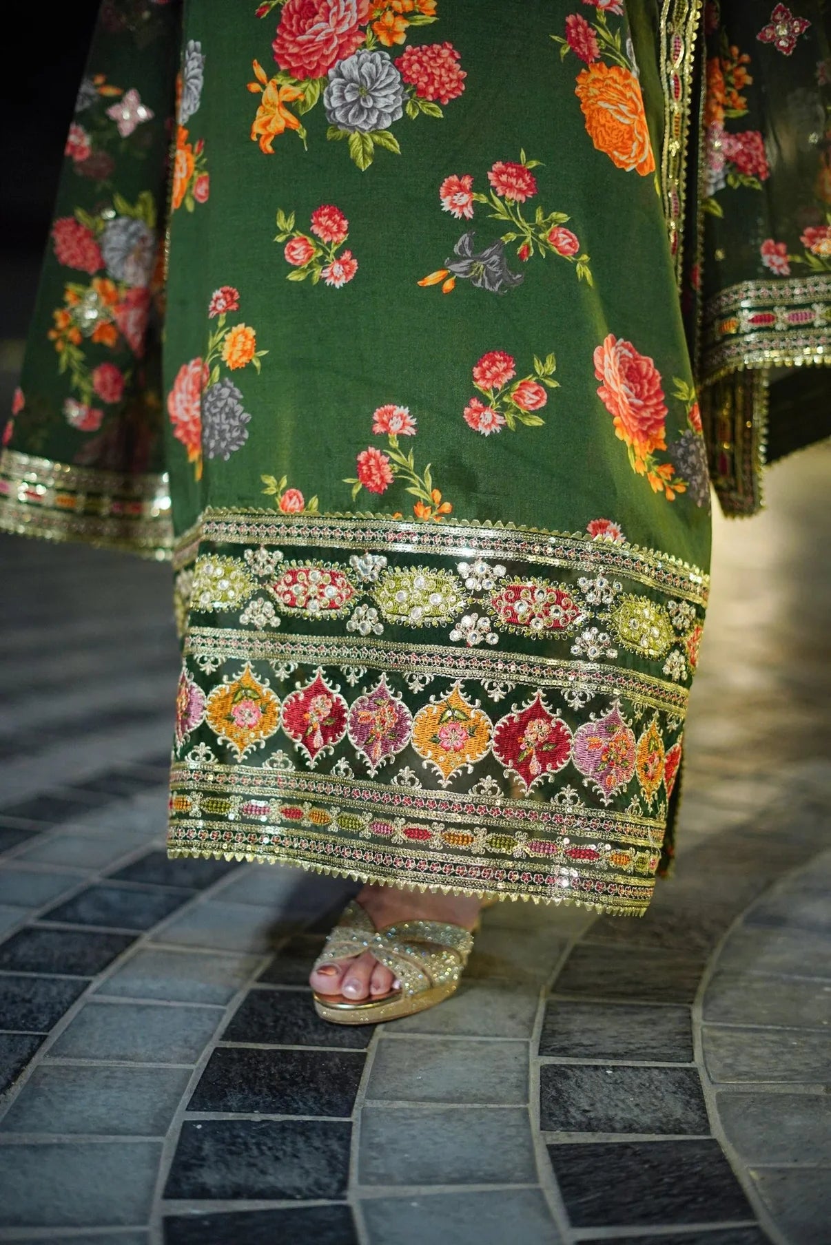 3pc un-stitched embroidered silk dress with silk dupatta ready to wear
