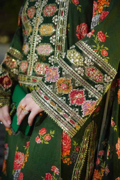 3pc un-stitched embroidered silk dress with silk dupatta ready to wear