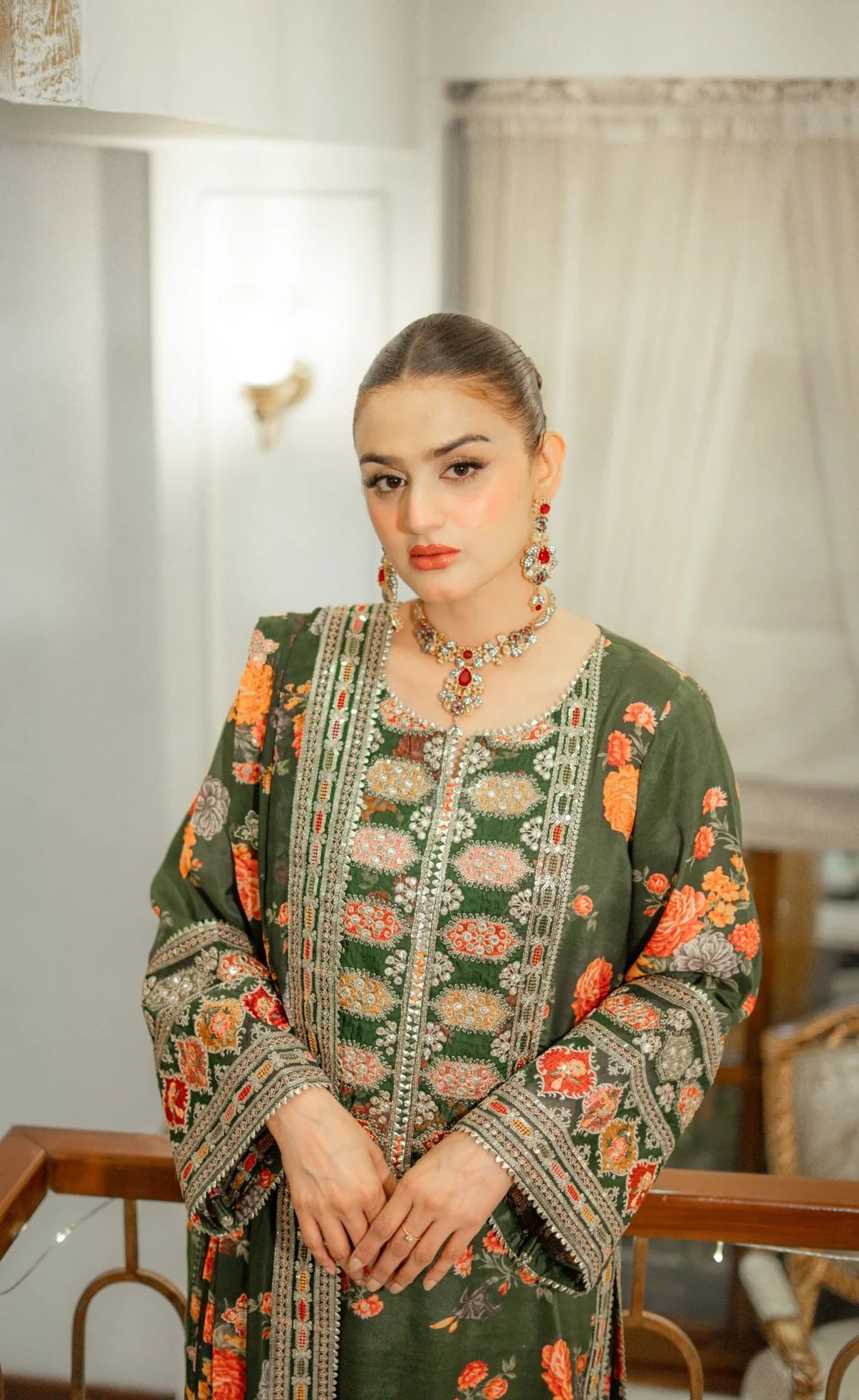 3pc un-stitched embroidered silk dress with silk dupatta ready to wear