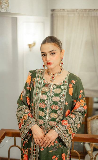 3pc un-stitched embroidered silk dress with silk dupatta ready to wear