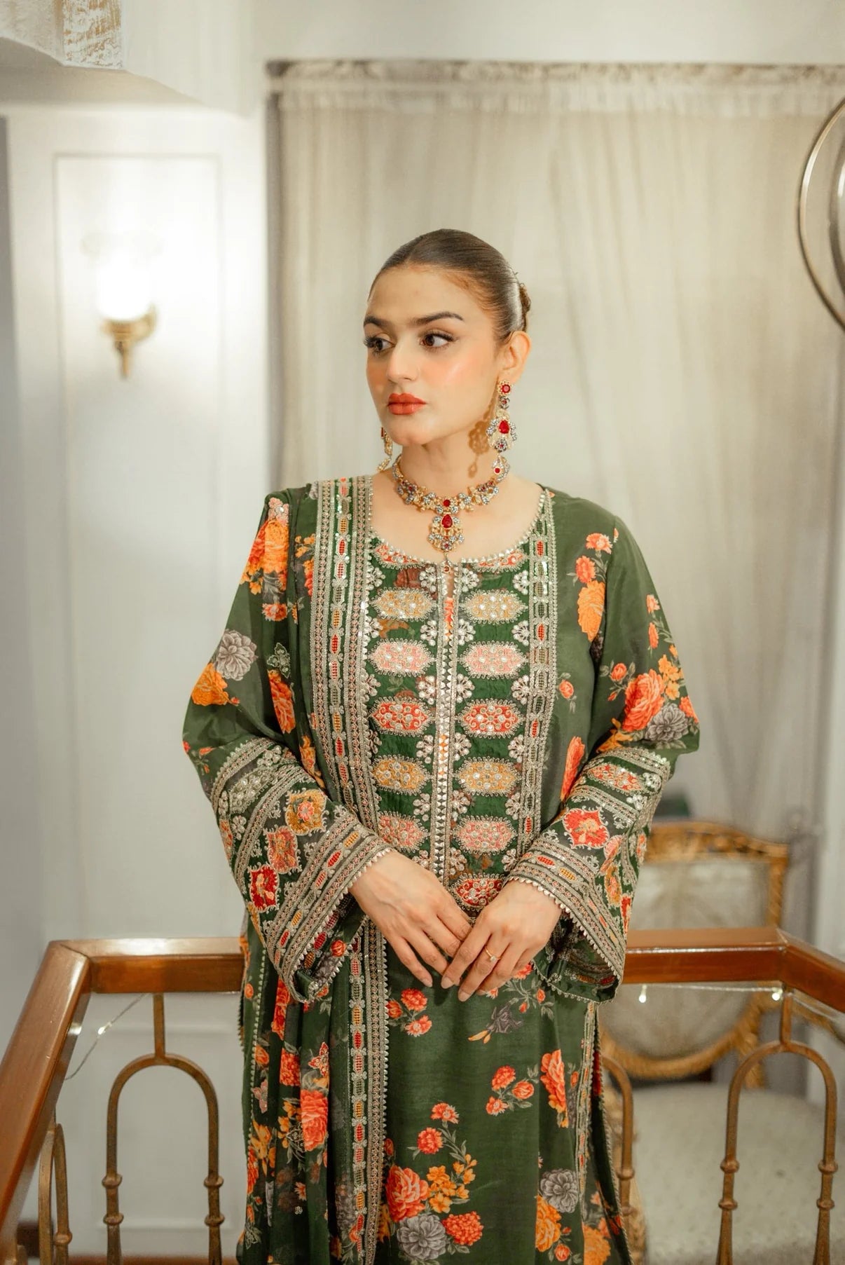 3pc un-stitched embroidered silk dress with silk dupatta ready to wear