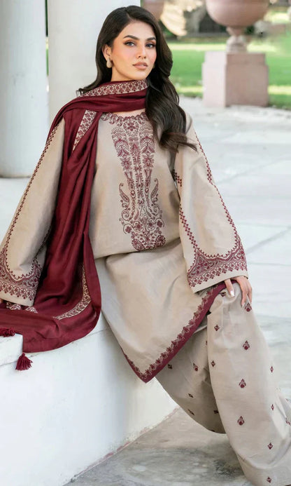 3pc unstitched dhanak  dress with dhannak Emb shawl 2648