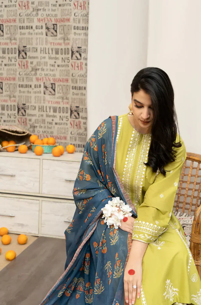 3pc unstitched dhanak  dress with printed wool shawl 2640