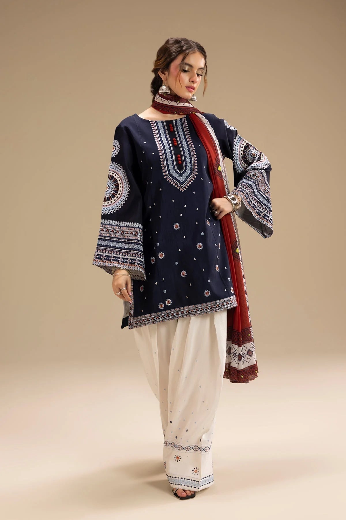 3pc unstitched dhanak  dress with dhannak  dupatta JN-2614