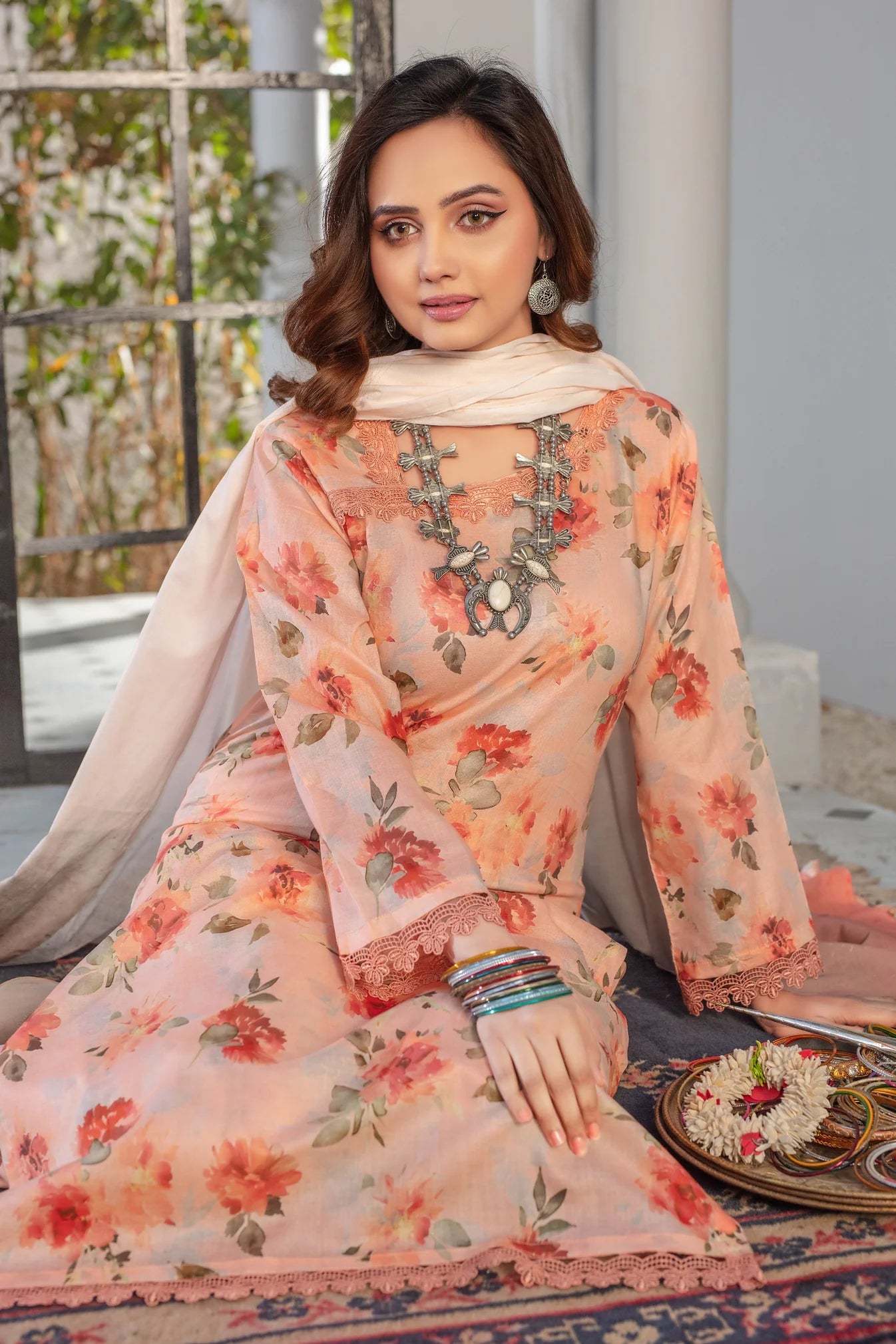 azel minal 3pc unstitched printed Dhanak dress with same shawl 2669