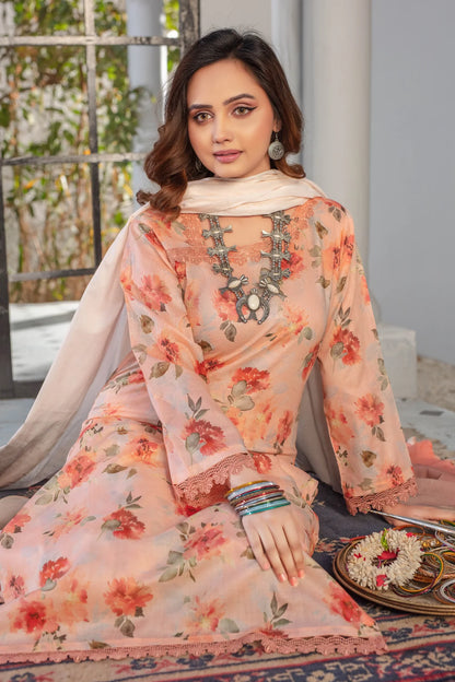 azel minal 3pc unstitched printed Dhanak dress with same shawl 2669