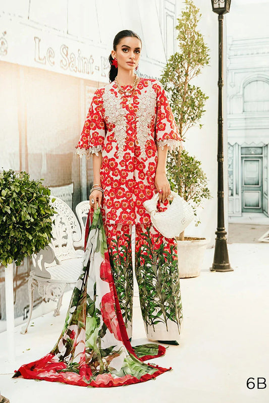 Maria.b 3 pc unstitched printed article with chiffon dupatta