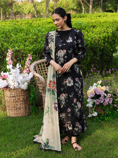 3pc unstitched linen dress with linen dupatta JN-2606