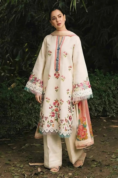 3pc unstitched dhanak  dress with printed wool shawl 2631