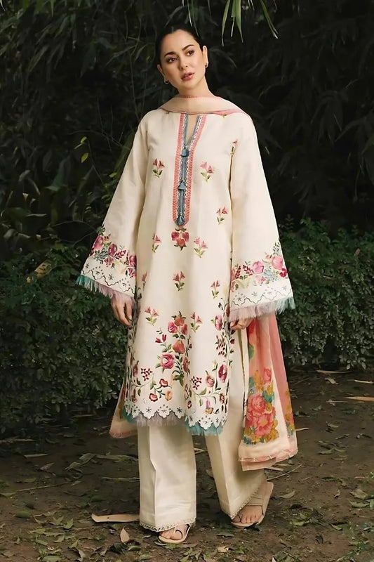 3pc unstitched dhanak  dress with printed wool shawl 2631