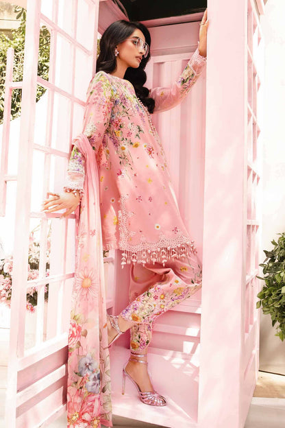 Maria.b 3 pc unstitched printed article with chiffon dupatta