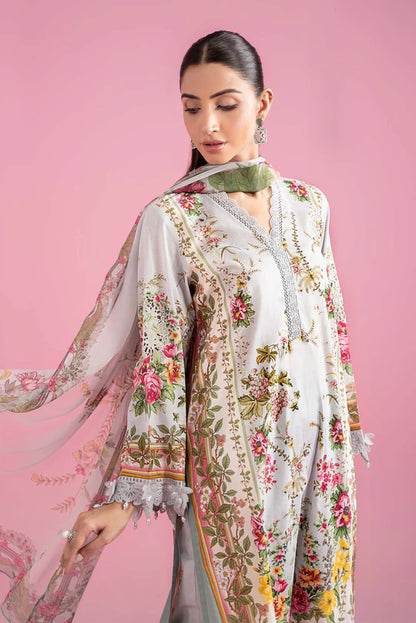 Maria.B 3pc lawn suit unstitched with printed chiffon dupatta