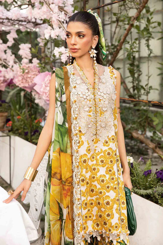 Maria.b 3 pc unstitched printed article with chiffon dupatta