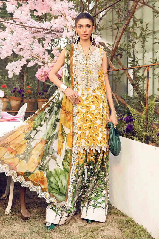 Maria.b 3 pc unstitched printed article with chiffon dupatta