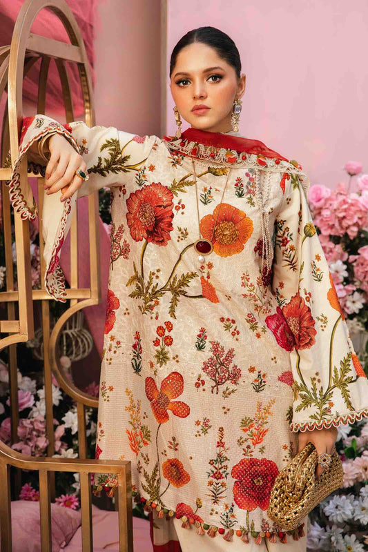 Maria.b 3 pc unstitched printed article with chiffon dupatta