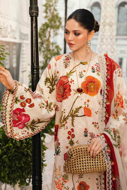 Maria.b 3 pc unstitched printed article with chiffon dupatta