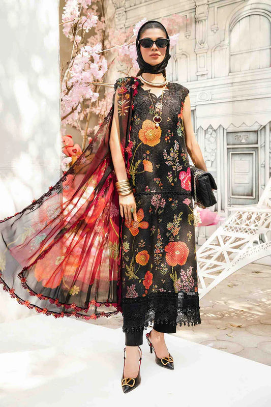 Maria.b 3 pc unstitched printed article with chiffon dupatta