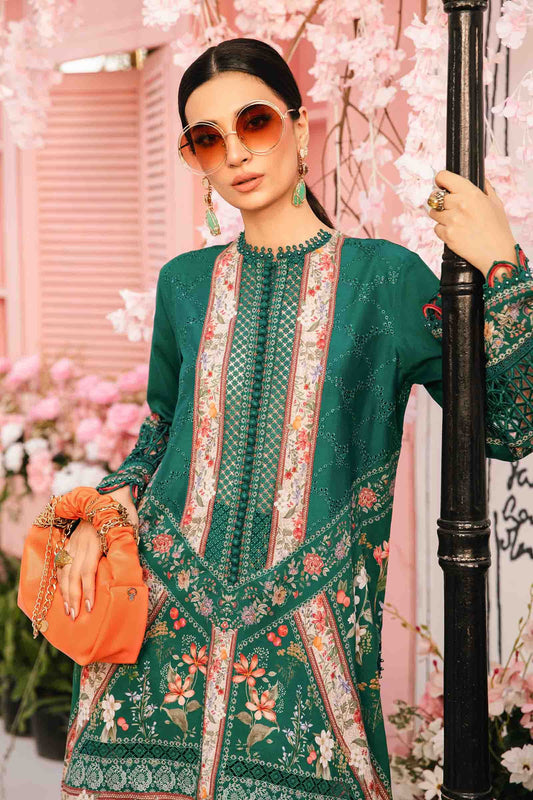 Maria.b 3 pc unstitched printed article with chiffon dupatta