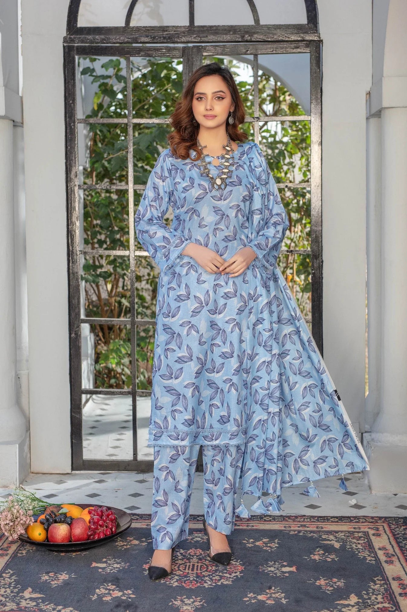 azel minal 3pc unstitched printed Dhanak dress with same shawl 2671