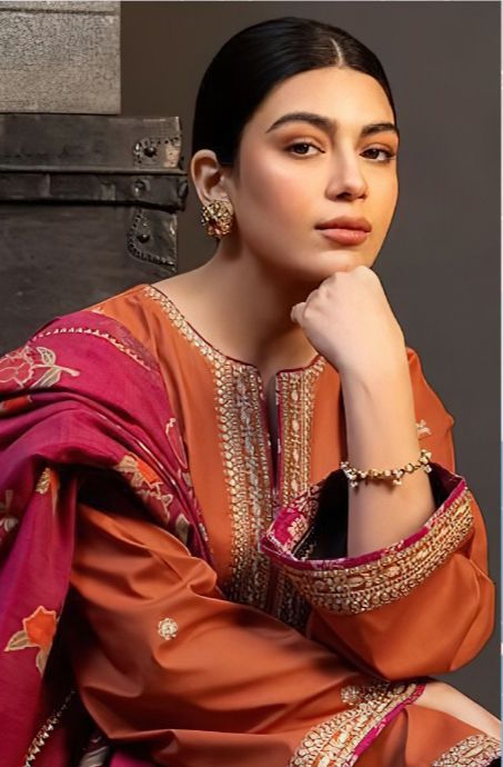 3pc unstitched dhanak  dress with printed wool shawl 2616