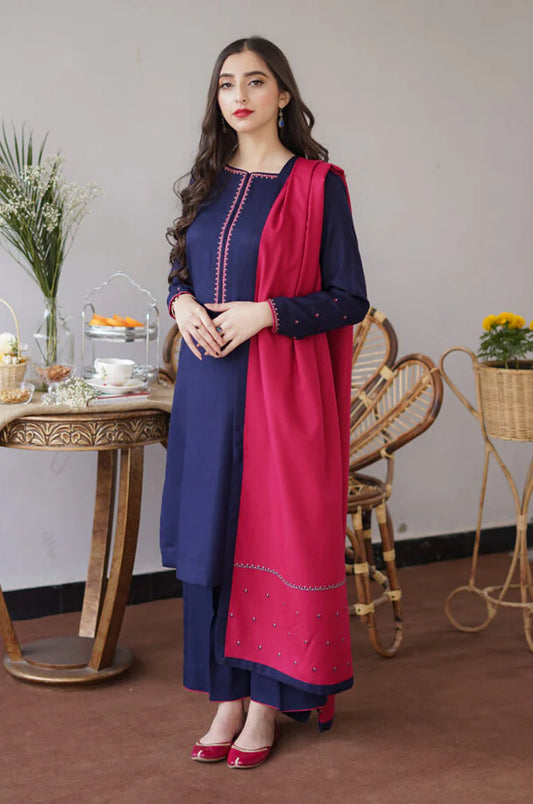 3pc unstitched dhanak  dress with dhannak shwal 2644