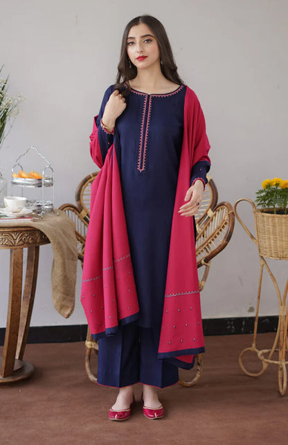 3pc unstitched dhanak  dress with dhannak shwal 2644