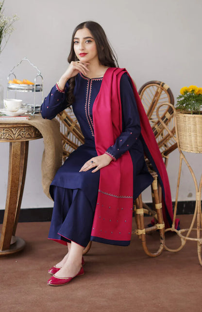 3pc unstitched dhanak  dress with dhannak shwal 2644