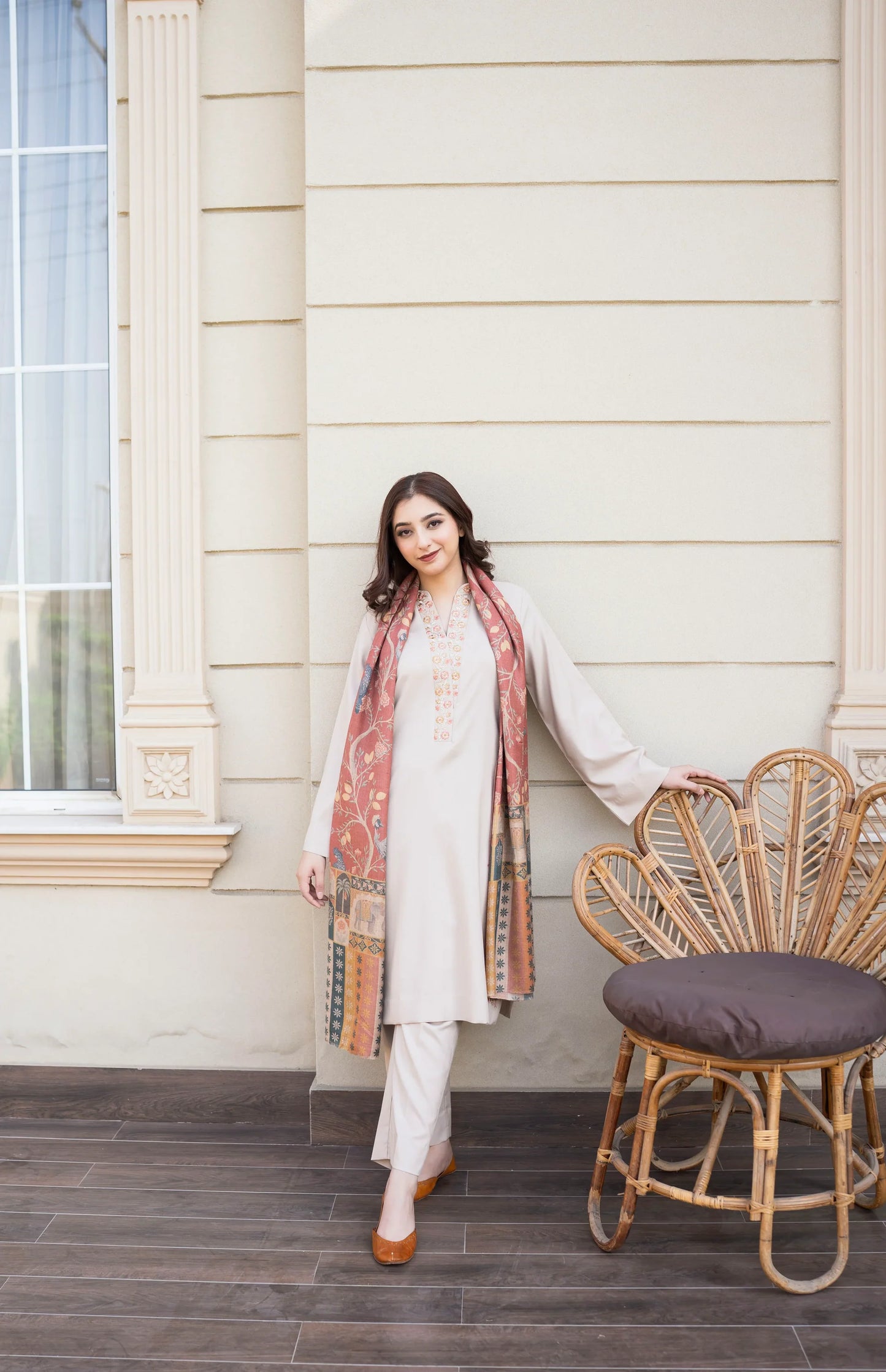 3pc unstitched dhanak dress with wool shawl printed dupatta 2667