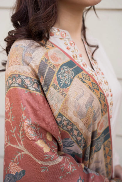3pc unstitched dhanak dress with wool shawl printed dupatta 2667