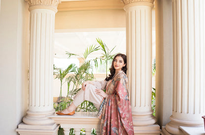 3pc unstitched dhanak dress with wool shawl printed dupatta 2667