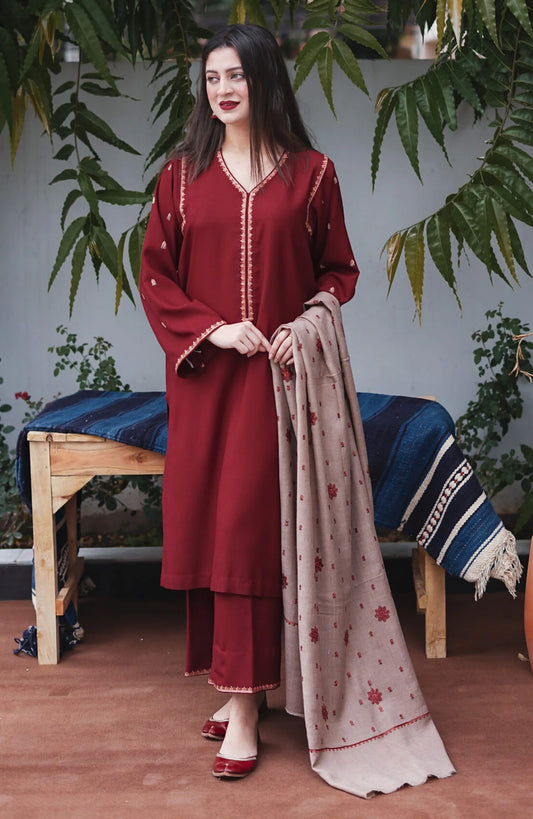 3pc unstitched dhanak  dress with dhannak shwal 2645