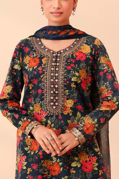 3pc unstitched linen dress with linen dupatta JN-2605