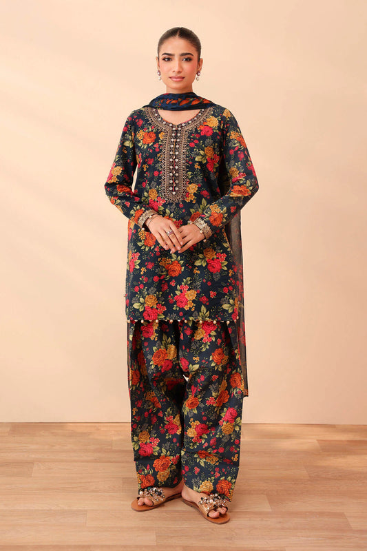 3pc unstitched linen dress with linen dupatta JN-2605