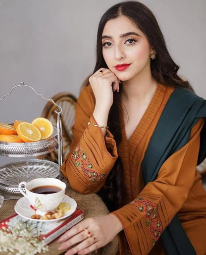3pc unstitched dhanak  dress with dhannak  dupatta JN-2603