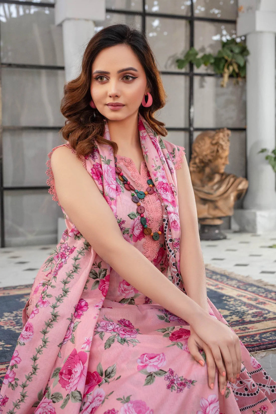azel minal 3pc unstitched printed Dhanak dress with same shawl 2670