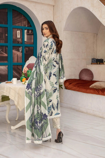azel minal 3pc unstitched printed Dhanak dress with same shawl 2672