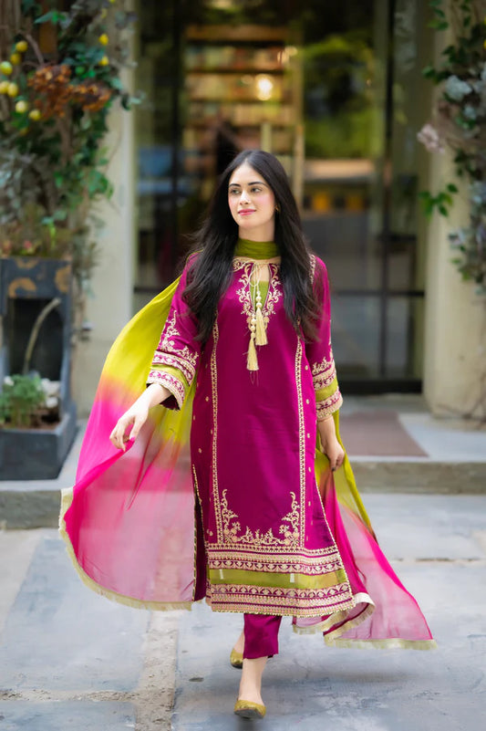 Omal Embroidered lawn Three Piece D-0123