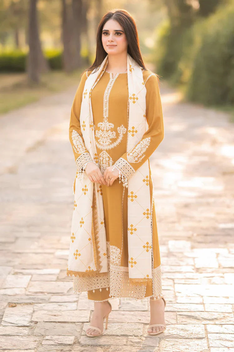 3pc unstitched dhanak dress with Dhanak  shawl embroidered 2664