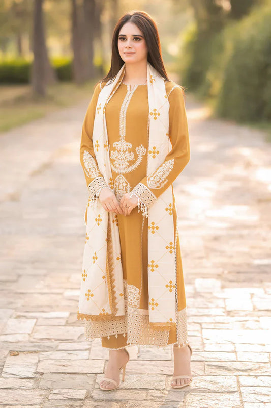 3pc unstitched dhanak dress with Dhanak  shawl embroidered 2664