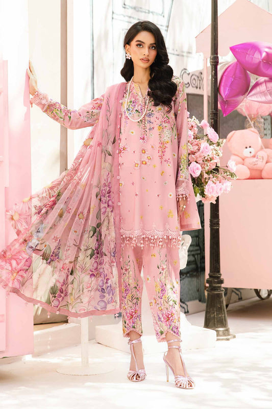 Maria.b 3 pc unstitched printed article with chiffon dupatta