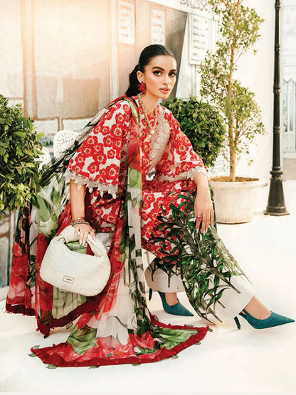 Maria.b 3 pc unstitched printed article with chiffon dupatta