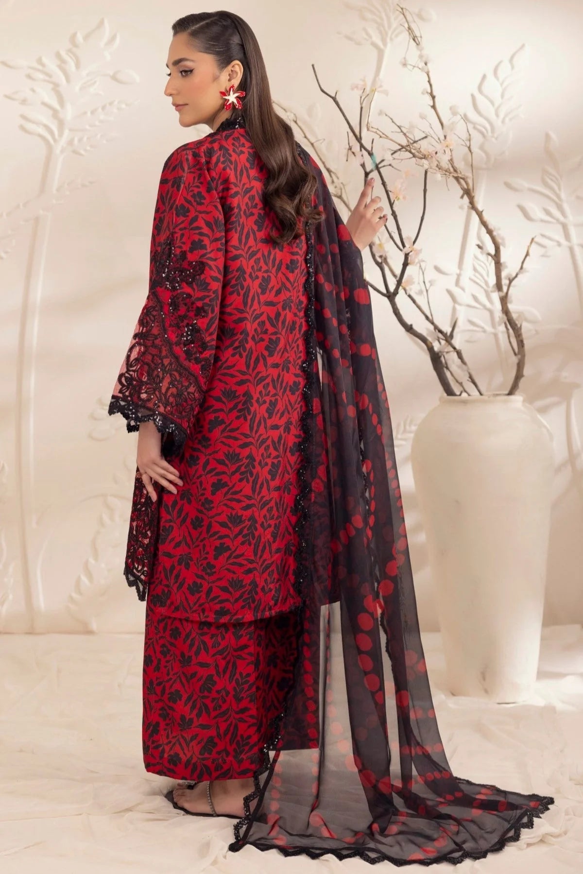 3pc unstitched linen dress with linen dupatta JN-2607