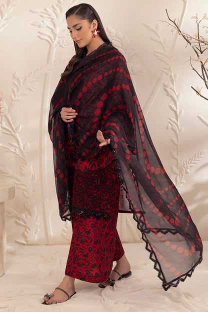 3pc unstitched linen dress with linen dupatta JN-2607