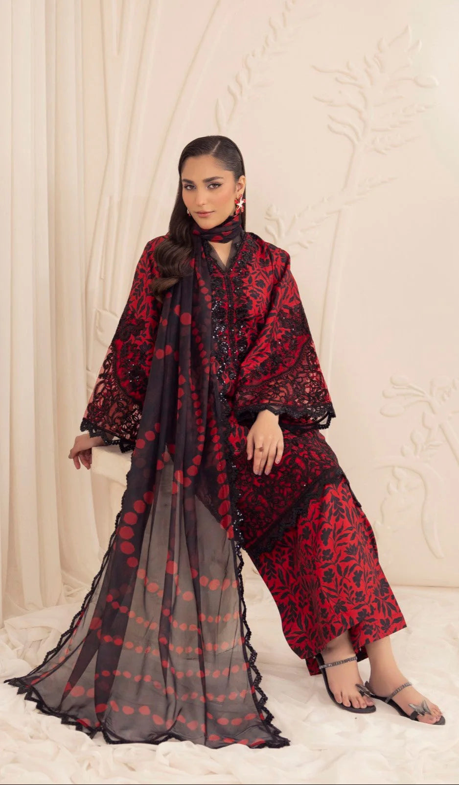 3pc unstitched linen dress with linen dupatta JN-2607