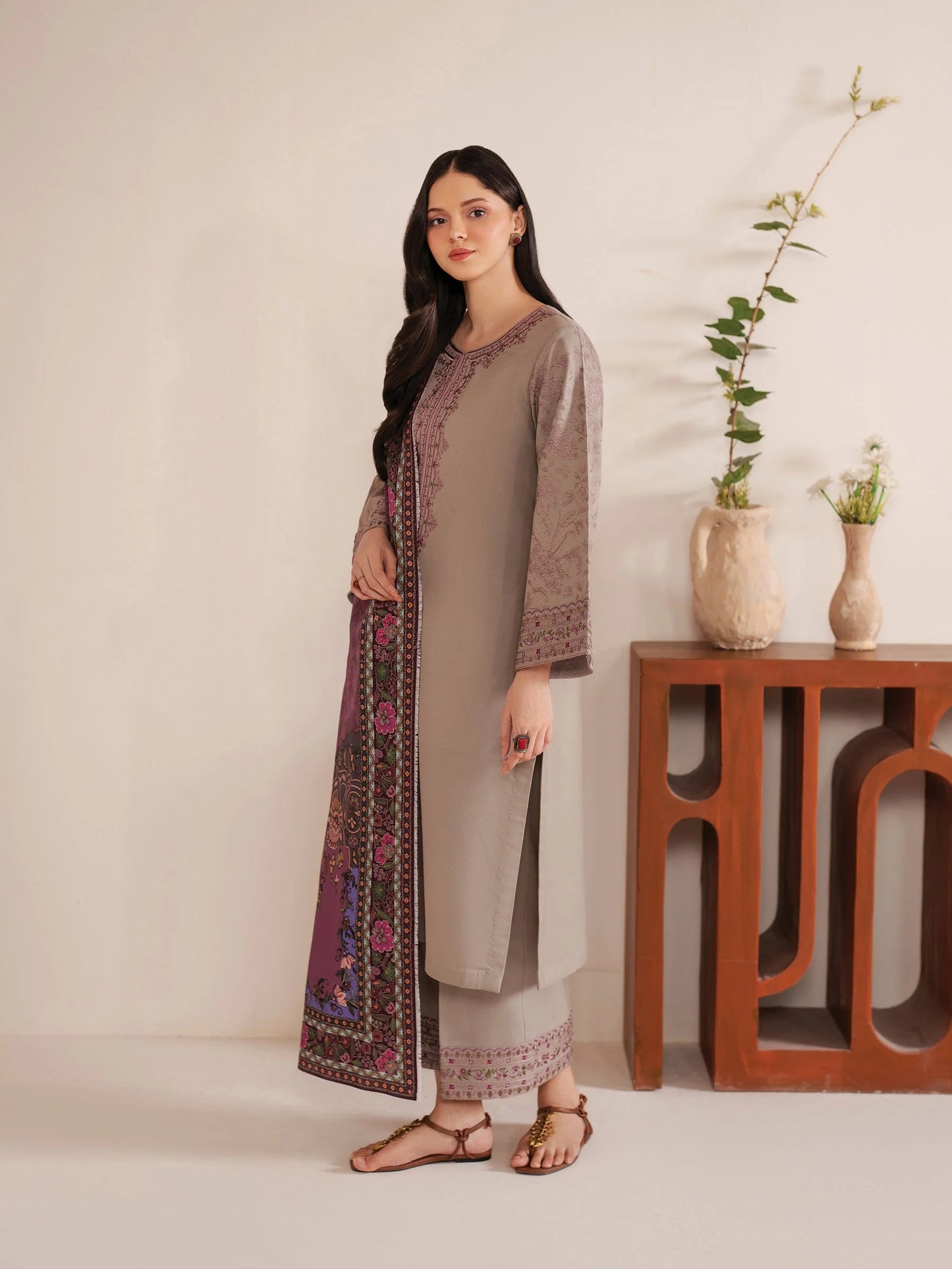 Sapphire 3pc unstiched lawn suit with fancy voil duppata