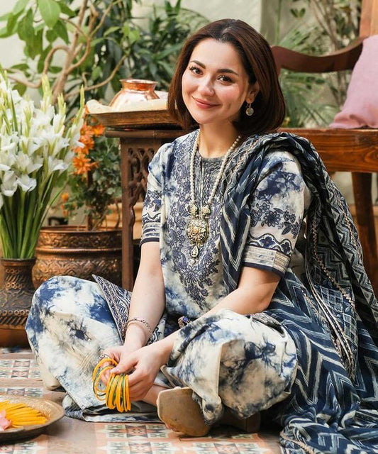 Hania Amir 3pc unstitched printed article with patches