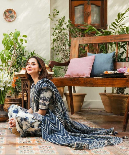 Hania Amir 3pc unstitched printed article with patches